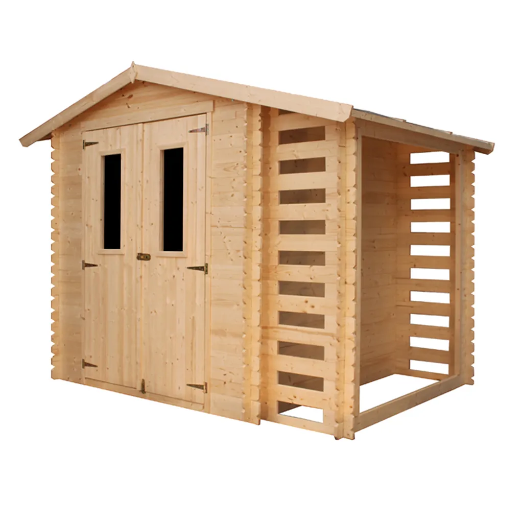 Gartenhaus mit Brennholzregal aus Holz 4,47 m2 - Gartenschuppen Holz MIT IMPRÄGNIERTEM BODEN - B206xL272xH218 cm - Geräteschuppen - wasserfestes Dach - TIMBELA M386C+M386G